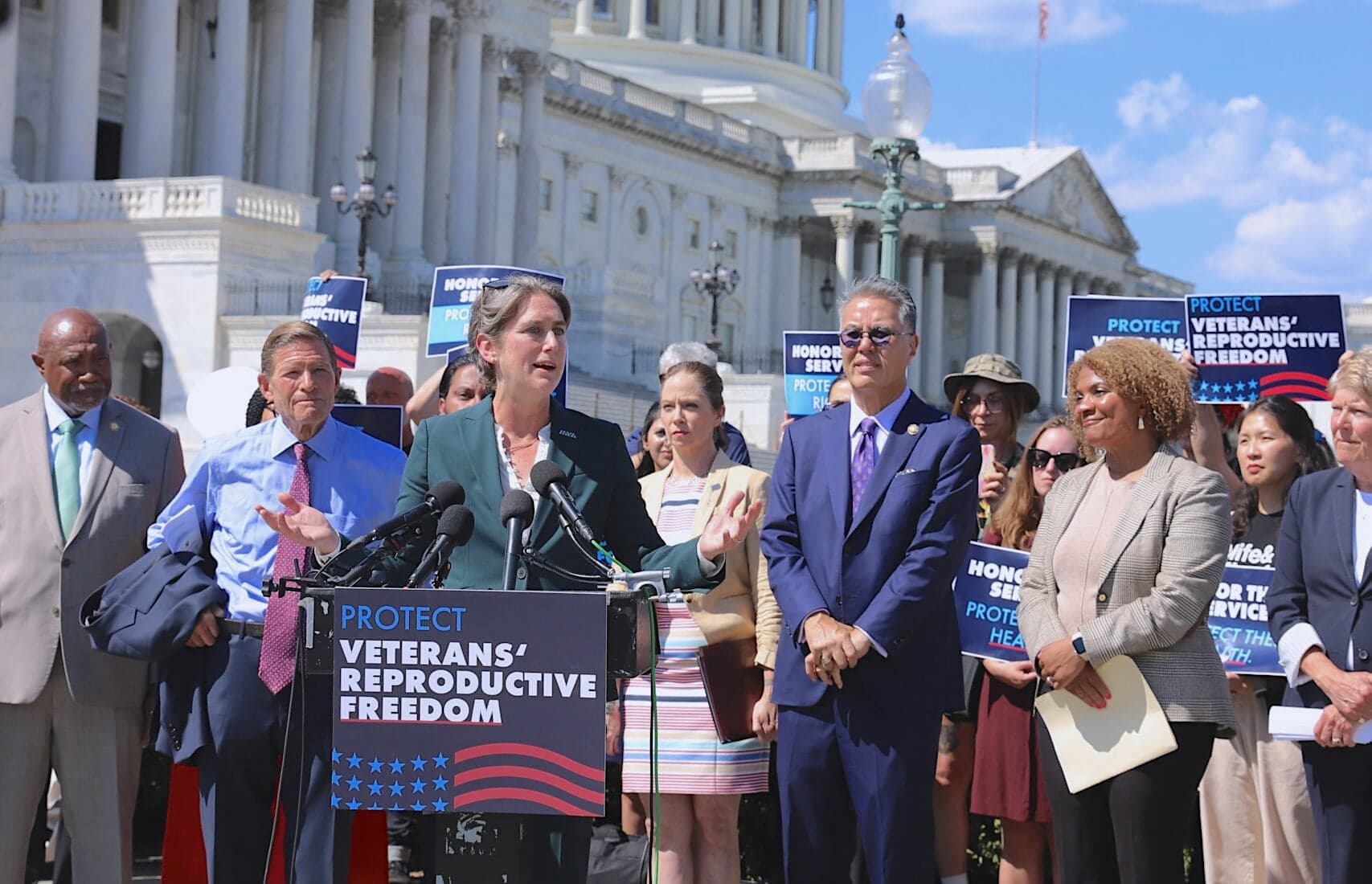 IAVA CEO, Dr. Kyleanne Hunter, speaks at a Capitol Hill press conference.